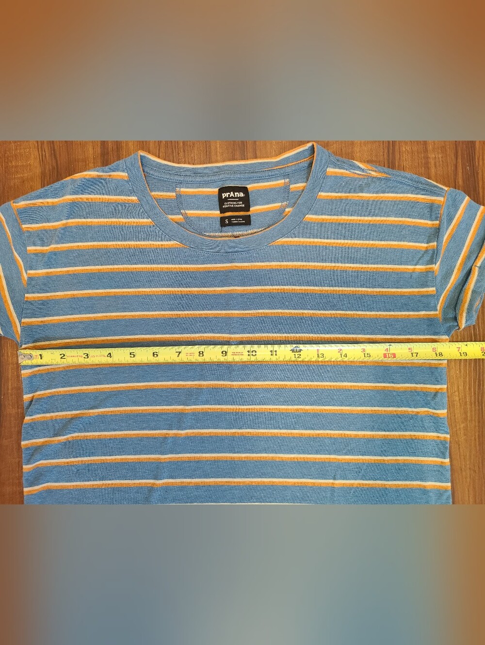 prAna Striped Cozy Up Tee Women's Blue Orange Earthy Boho Casual Shirt In Small - Picture 4 of 6